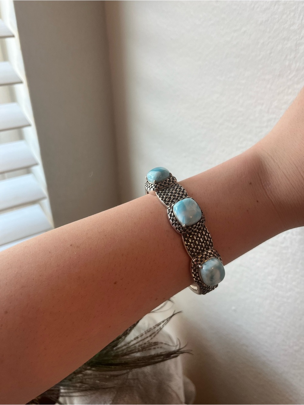 Filigree Sterling Silver Larimar Cuff Bracelet